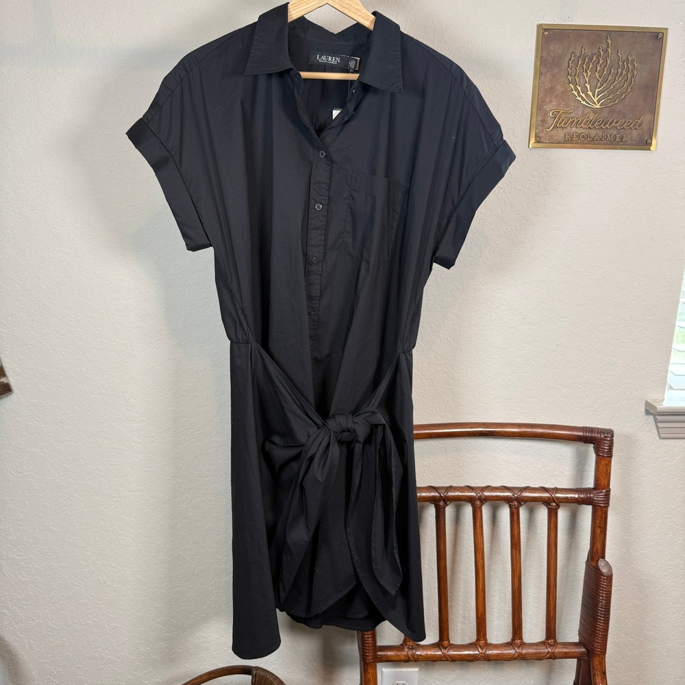 Lauren Ralph Lauren Black Tie-Front Midi Shirt Dress